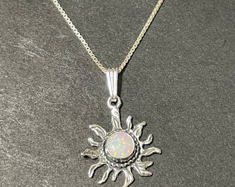 Sun Charm Pendant/Fire Opal Sun Necklace/Celestial Sun Charm Opal Pendant /Kingman Turquoise Necklace/Coral Sun Necklace