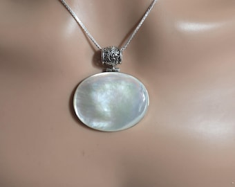 Mother of Pearl and Abalone Shell Pendant with Chain Options / 2 sided Pendant / Sterling Silver / A401-AR