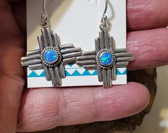 Pendientes de ópalo azul/Pendientes Zia/Pendientes Zia de plata/Zia de plata esterlina/Joyas Zia/Pendientes de ópalo Zia/Regalo para ella