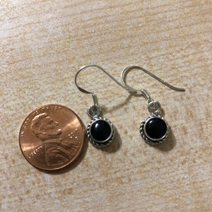 Dainty Black Onyx Dangle Earrings /Minimalist Jewelry/SmallBlackStoneEarring/Sterling Silver/Gift For Her