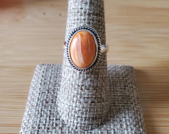 Anillo de ostra espinosa/Anillo de ostra espinosa amarilla/Anillo de plata de ley/Anillo de ostra espinosa natural/Regalo para ella/10 x 14 mm