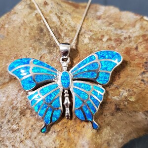 Butterfly White Fire Opal Pendant – Silver Filled, Lab-Created Opal – Nickel-Free, No Chain