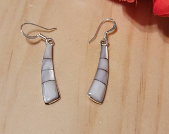 Pink Mother of Pearl Earrings / Dangle Earrings / Sterling Silver / Mother of Pearl Inlay Earrings /Long Drop Earrings