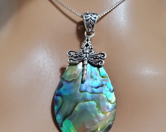 Teardrop Abalone Shell Pendant Necklace / Sterling Silver Jewelry / Abalone Shell Necklace / Abalone Shell Pendant / Shiny Pendant Necklace