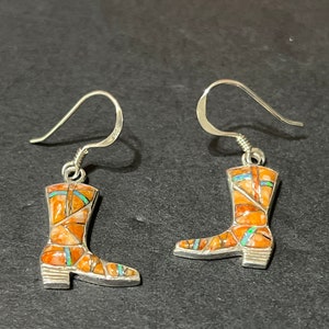 Spiney Oyster boots Earrings/ Sterling Silver earrings/ Orange Spiny Oyster boot earrings/ Orange boots earrings/ boot earrings/Cowgirl