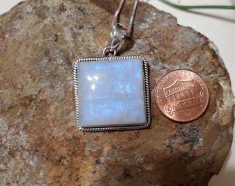 Square Rainbow Moonstone Pendant/Boho Moonstone/Natural Moonstone/925 Sterling Silver/Top Quality Moonstone/Gift For Her/R006