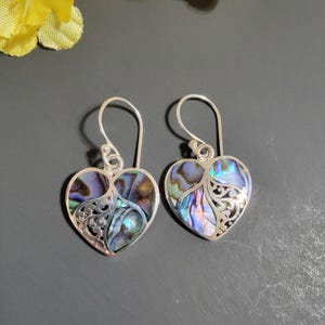Abalone Shell Earrings / Sterling Silver / Heart Abalone Shell Earrings / Sea Shell Heart Earrings / Abalone Earrings/Beach Earrings/A133-AR