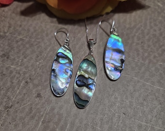 Abalone Shell Earring and Pendant Set with Chain Options / Shell Pendant and Earring Set / Abalone  Jewelry Set / A427-AR