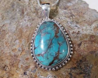 Pendant Turquoise/Blue Turquoise Pendant /Large Pendant/Sterling Silver Turquoise /Turquoise Jewelry/Turquoise Necklace/Gift For Her /T13