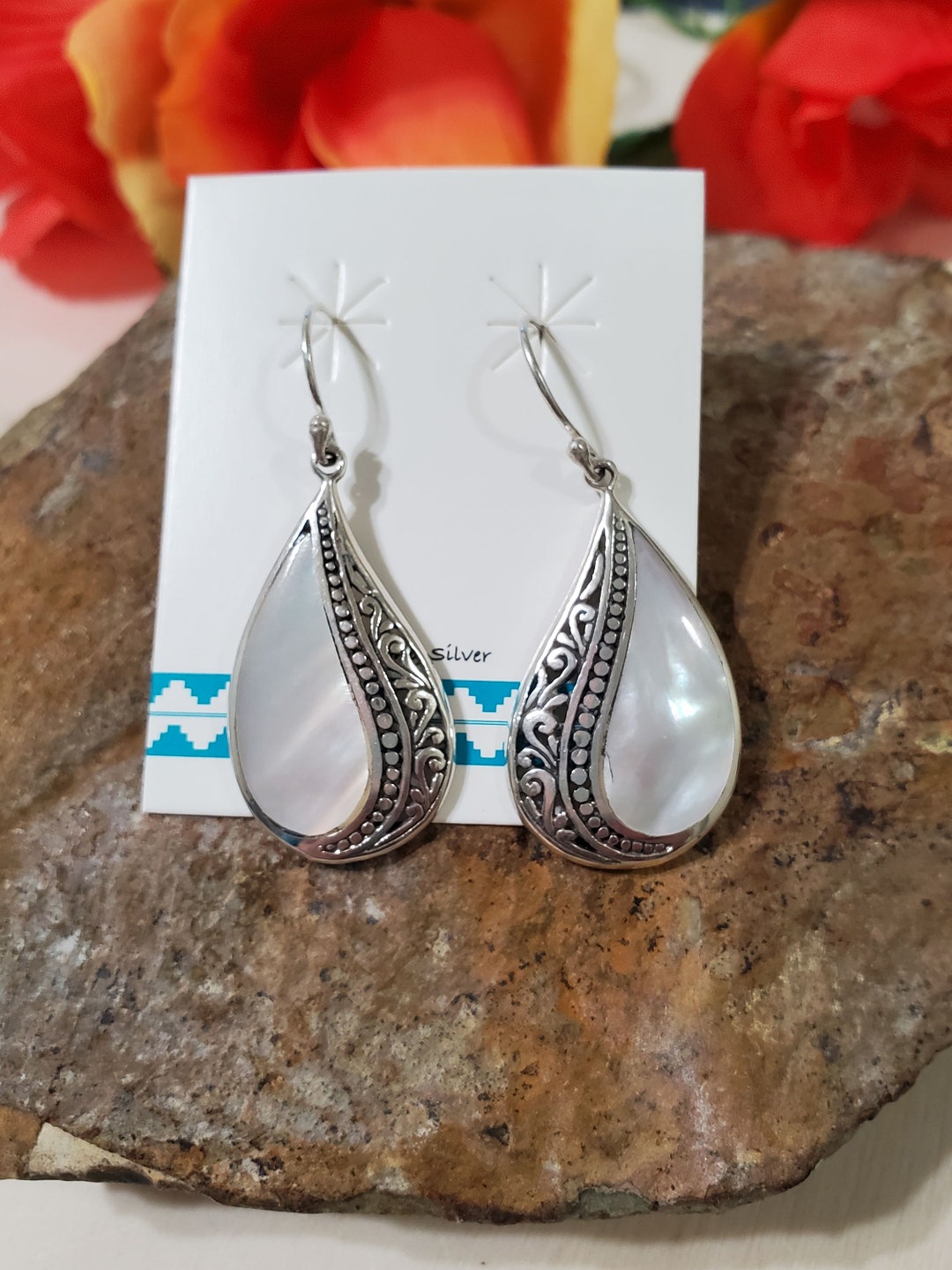 Danielle Silver Drop Earrings in Black Mother-of-Pearl main image 1