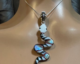 White Snake Pendant/Cobra Pendant/Inlay Snake Pendant/Multi Color Snake Pendant/Gift/Snake Pendant