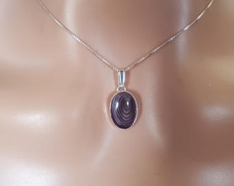Wampum Pendant/Purple Shell Pendant/Wampum Shell Pendant/Quahog Shell Pendant/Sterling Silver Shell Necklace