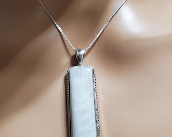 Rectangular Rainbow Moonstone Pendant/Boho Moonstone/Natural Moonstone/925 Sterling Silver/Top Quality Moonstone/Gift For Her/R001