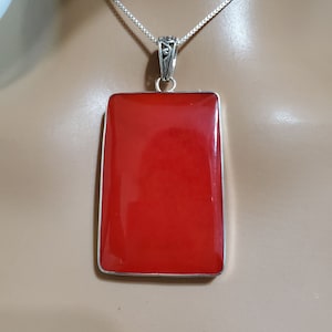 Beautiful Red Coral Pendant Necklace / Sterling Silver Pendant Necklace / Simple Pendant / Red Pendant /Mother of Pearl Pendant/Gift For Her