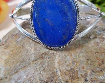 Blue Lapis Lazuli Cuff/Large Lapis Lazuli Cuff/Sterling Silver Lapis Cuff/Blue Stone Cuff/Natural Lapis Cuff/Gift For Her/LL305