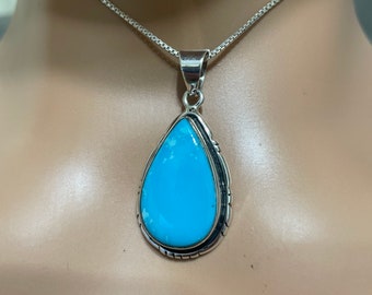 Blue Turquoise Pendant Necklace/Pendant turquoise /Statement Pendant/Sterling Silver /Turquoise Necklace/Blue Ridge Turquoise Pendant