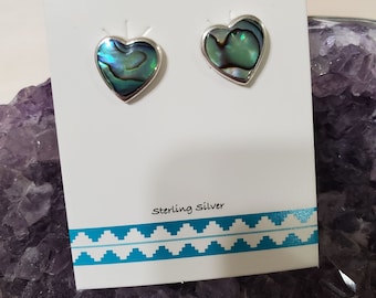 ハートアワビ貝ピアス/スターリングシルバー/インレイジュエリー/アワビ貝ピアス/ハートピアス/小さなハートピアス/バレンタインギフト/A6