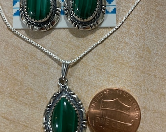 Green Malachite Jewelry Sets/Green Stone Jewelry sets/Teardrop Malachite Jewelry/Sterling Silver Jewelry/Natural Malachite Jewelry Sets