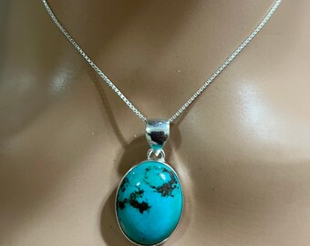 Natural Blue Turquoise Pendant /turquoise Necklace /Sterling Silver Necklace/Genuine Turquoise Pendant/Gift For Her
