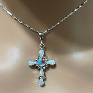 Opal Cross Pendant/Cross Pendant Necklace/Sterling Silver Cross/Dainty Cross Necklace/Intarsia Cross/Mosaic Cross/Opal Cross Necklace