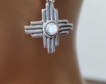 Pendientes de ópalo blanco/Pendientes Zia/Pendientes Zia de plata/Zia de plata esterlina/Joyas Zia/Pendientes de ópalo Zia/Regalo para ella