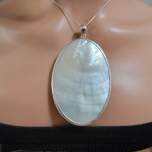 Large Mother of Pearl and Black Pendant/2 sided Pendant Necklace/Sterling Silver/White Shell Pendant/Mother Of Pearl Pendant/A168-AR