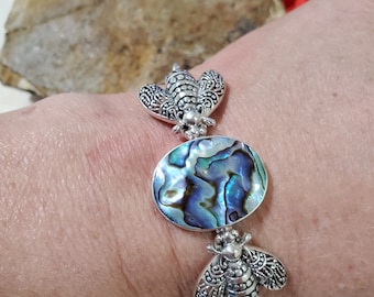 Abalone Shell Bracelet/Bee Cuff/Bee  Bracelet/Silver Bracelet/Abalone Cuff Bracelet/Abalone Shell Bee Bracelet Cuff/Gift For Her