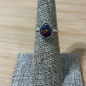 Black Fire Opal Ring/Small Teardrop Opal Ring/Dainty Black Fire Opal Ring/Sterling Silver Ring/Black Opal/Teardrop Ring image 1