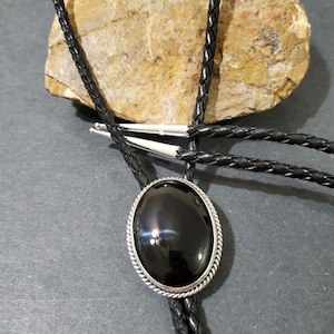 Black Onyx Bolo Tie/Sterling Silver Bolo/ Bolo Tie For Men/Bolo Tie Black Onyx/Large Black Stone Bolo/Made In USA