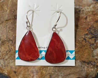 Red Coral Teardrop Earring / Coral earrings/Gift For Women/Minimalist Coral Jewelry/Sterling Silver/ Elegant Coral Earring/A73