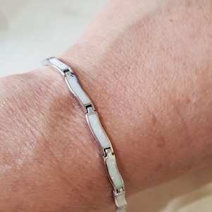 White Opal Link Bracelet/Sterling Silver Bracelet/Fire Opal Bracelet/gift for Her/Opal Bracelet/Inlay Opal Bracelet