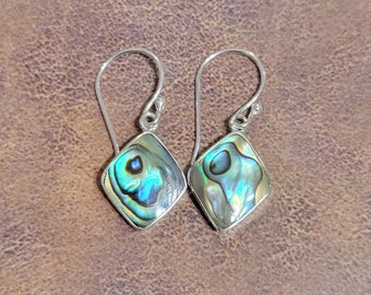 Diamond Shaped Abalone Shell Earrings / Sterling Silver / Dangle Earrings / Abalone Shell Jewelry/ A1