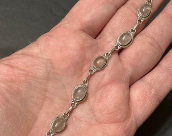 Rose quartz link bracelet/ Rose quartz bracelet/ Rose quartz / Sterling silver bracelet/ Sterling silver/ rose quartz  and silver bracelet