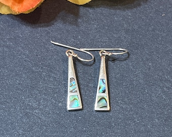 Inlayed Abalone Shell Dangle Earrings / Sterling Silver / Dangle Earrings / Decorative Sterling Silver Earrings