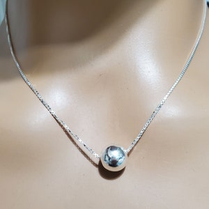 Sterling Silver Bead Necklace/Silver Ball Pendant/Silver Chain/Large Silver Ball Necklace/Gift For Her/Everyday Jewelry/
