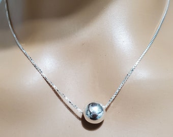 Sterling Silver Bead Necklace/Silver Ball Pendant/Silver Chain/Large Silver Ball Necklace/Gift For Her/Everyday Jewelry/