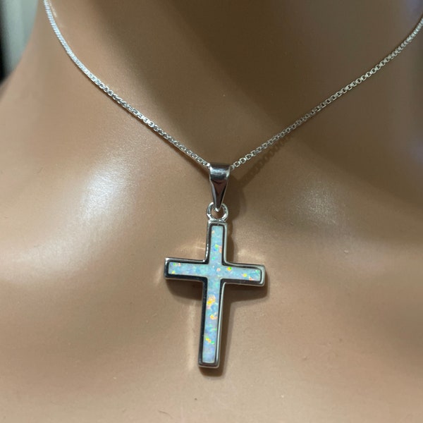 Opal Cross/Sterling Silver Cross/Small Fire Opal Cross/White Opal Cross/Fire Opal Cross/Cross Opal/Gift For Her/Cross