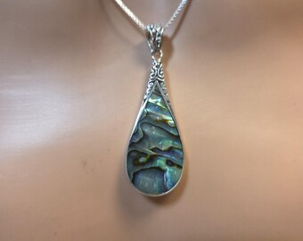 Teardrop Abalone Shell Pendant / Sterling Silver Jewelry / Abalone Shell Necklace / Abalone Shell Pendant / A386-AR