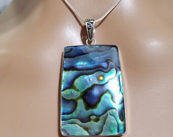 Beautiful Red Coral And Abalone Pendant Necklace / Sterling Silver Pendant Necklace / Simple Pendant / Red Pendant /Abalone Pendant/Gift For