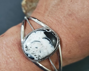 Brazalete de búfalo blanco / Plata de ley / Brazalete de búfalo blanco / Brazalete de plata / Brazalete de turquesa blanca / Brazalete de piedra blanca / B37