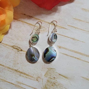 Abalone Shell Dangle Earrings / Sterling Silver / Boho Earrings/ Sea Shell Earrings/Shell Earrings / Abalone Shell Earrings / Shell / A88-AR