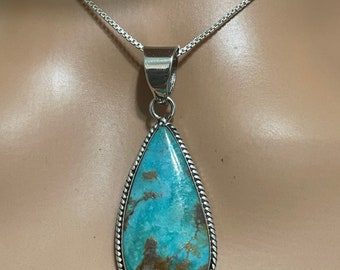 Blue Turquoise Pendant Necklace/Pendant turquoise /Statement Pendant/Sterling Silver /Turquoise Necklace/Kingman Turquoise Pendant/Teardrop