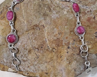 Ruby link bracelet/ Ruby bracelet/ Ruby / Sterling silver bracelet/ Sterling silver/ Ruby and silver bracelet