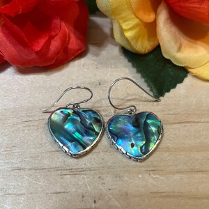 Abalone Shell Heart Earrings / Sterling Silver / Sea Shell Jewelry / Sea Shell Heart Earrings / Abalone Shell Earrings / Beach Earrings /