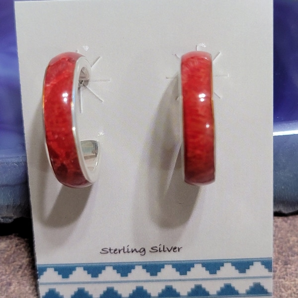 Red Coral Hoops Earring/Coral Hoop Earrings/Sterling Silver Hoops Earring/Red Hoop Earrings/Coral Earring/Red Coral Earrings/Gift For Mom/A5