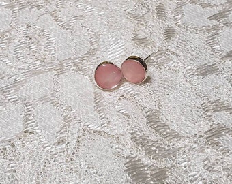 Pink Shell Stud Earrings / 8MM Stud Earrings / Sterling Silver Earrings / Handmade Jewelry / Pink Studs / Minimalist Earrings