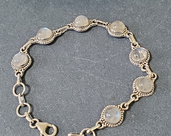 Rainbow moonstone link bracelet/ Rainbow moonstone bracelet/ Rainbow moonstone / Sterling silver bracelet/ Sterling silver/B11