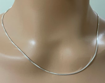 Sterling Silver Chain Necklace/ Box Chain Necklace/1 MM Box Chain/ Box Chain Necklace/925 Sterling Chain Necklace