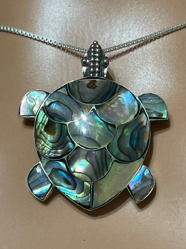Large 2 in 1 Abalone Shell Turtle Pendant and Brooch / Sterling Silver ...