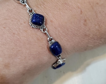 Pulsera de eslabones de lapislázuli/ Pulsera de lapislázuli/ Pulsera de plata de ley/ Plata de ley/ Pulsera de lapislázuli y plata/ B7